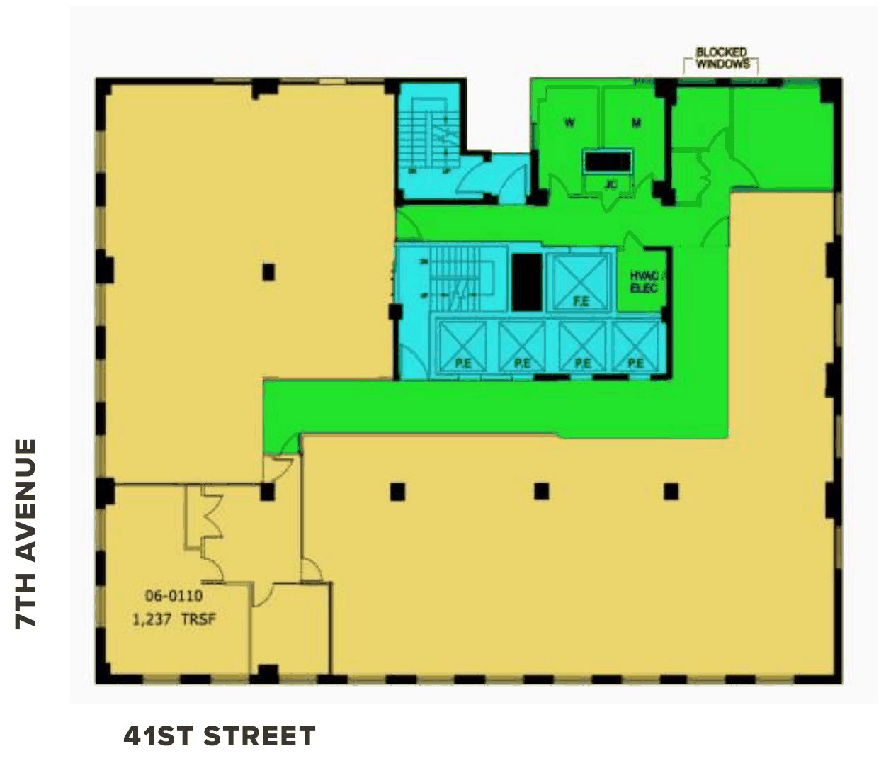 Floor plan of the 6th floor with the 1,237 square foot corner suite marked